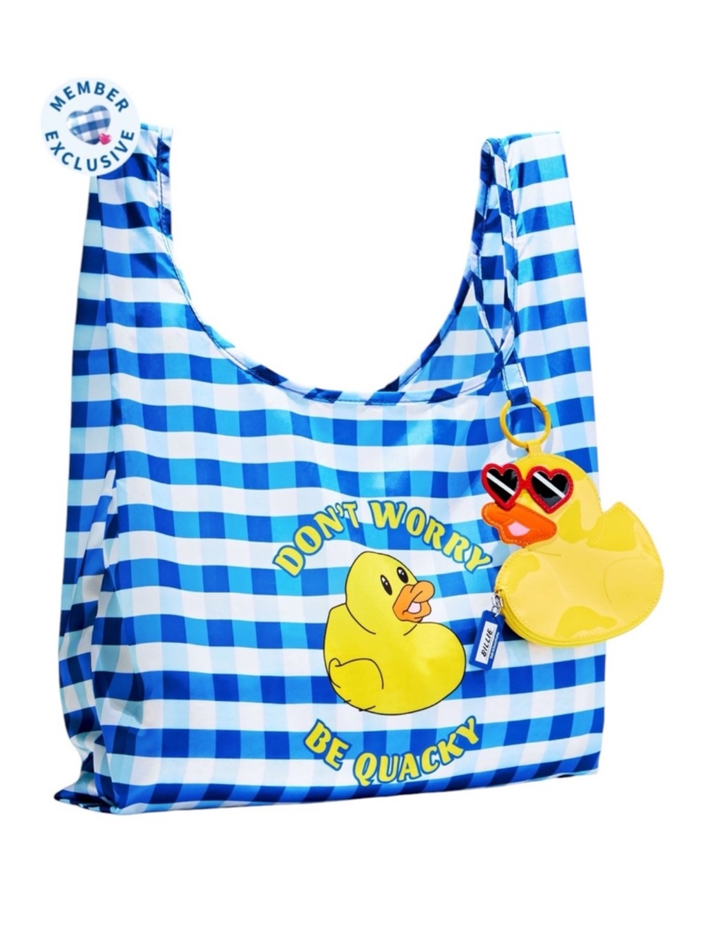 NWT Bath & Body Works BILLIE THE DUCK Coin Purse & Nylon Gingham Shopping Bag